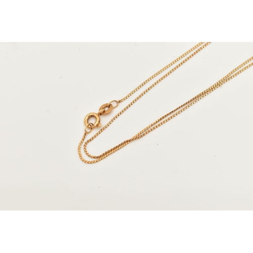 57 - A YELLOW METAL ITALIAN CHAIN, the long, fine 'S' shape link chain with spring clasp, stamped UNO.A.R... 