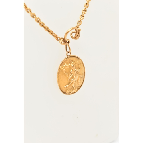 64 - AN ASIAN YELLOW METAL PENDANT AND CHAIN, the oval shape pendant with embossed religious figure, with... 