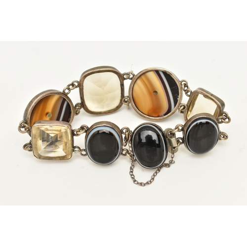 67 - A BANDED AGATE AND CITRINE BRACELET, approximate length of bracelet 185mm, approximate gross weight ... 