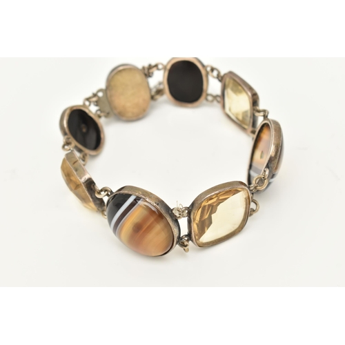 67 - A BANDED AGATE AND CITRINE BRACELET, approximate length of bracelet 185mm, approximate gross weight ... 