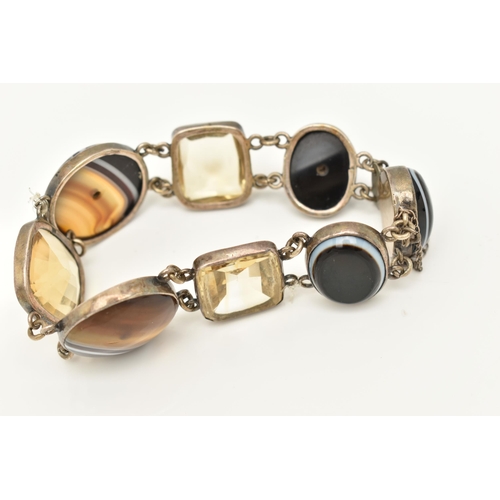 67 - A BANDED AGATE AND CITRINE BRACELET, approximate length of bracelet 185mm, approximate gross weight ... 