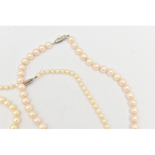 69 - A COLLECTION OF CULTURED PEARL JEWELLERY WITH 9CT WHITE GOLD AND WHITE METAL CLASPS, to include a gr... 