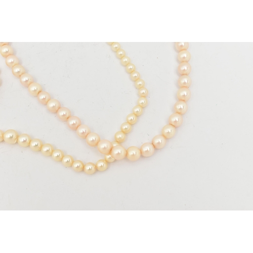 69 - A COLLECTION OF CULTURED PEARL JEWELLERY WITH 9CT WHITE GOLD AND WHITE METAL CLASPS, to include a gr... 