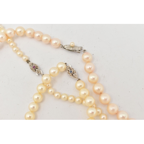 69 - A COLLECTION OF CULTURED PEARL JEWELLERY WITH 9CT WHITE GOLD AND WHITE METAL CLASPS, to include a gr... 