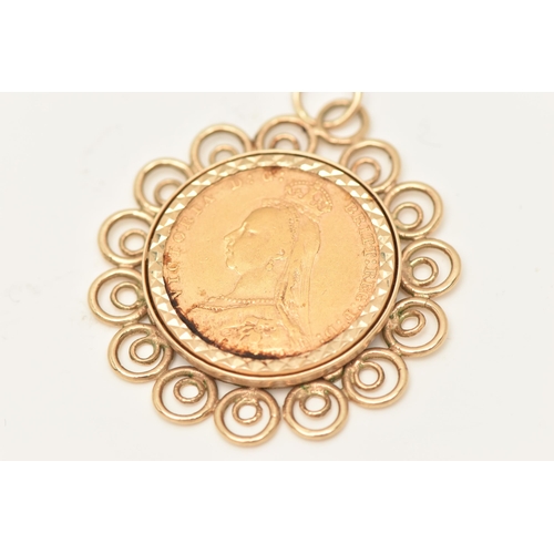 77 - A MOUNTED VICTORIAN FULL GOLD SOVEREIGN COIN PENDANT, depicting Queen Victoria, dated 1892, claw set... 