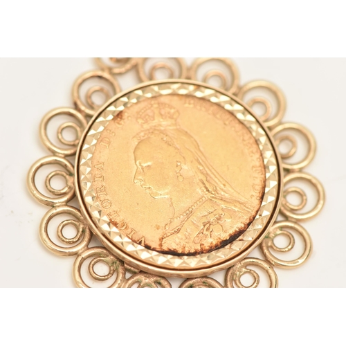 77 - A MOUNTED VICTORIAN FULL GOLD SOVEREIGN COIN PENDANT, depicting Queen Victoria, dated 1892, claw set... 