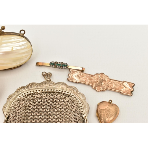 105 - A COLLECTION OF LATE 19TH TO EARLY 20TH CENTURY JEWELLERY AND ACCESSORIES, to include a rolled gold ... 