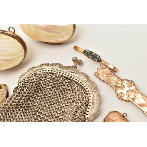 105 - A COLLECTION OF LATE 19TH TO EARLY 20TH CENTURY JEWELLERY AND ACCESSORIES, to include a rolled gold ... 