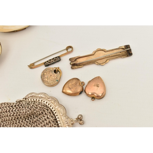 105 - A COLLECTION OF LATE 19TH TO EARLY 20TH CENTURY JEWELLERY AND ACCESSORIES, to include a rolled gold ... 