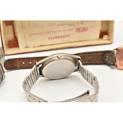 107 - A GENTS 9CT GOLD WRISTWATCH AND A SELECTION OF OTHERS, gents 9ct rose gold manual wind watch, round ... 