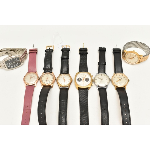 112 - A SELECTION OF EIGHT WRISTWATCHES, to include an ALLAINE 25 rubis automatic incabloc wristwatch, a M... 