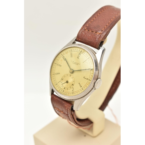 94 - A GENTS 'J.W.BENSON' WRISTWATCH, manual wind, round discoloured silver dial signed 'J.W.Benson Londo... 