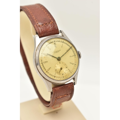 94 - A GENTS 'J.W.BENSON' WRISTWATCH, manual wind, round discoloured silver dial signed 'J.W.Benson Londo... 