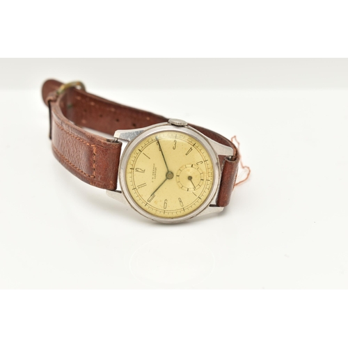 94 - A GENTS 'J.W.BENSON' WRISTWATCH, manual wind, round discoloured silver dial signed 'J.W.Benson Londo... 