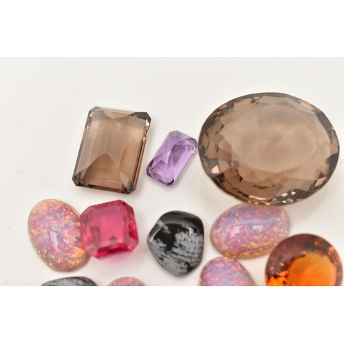 96 - A COLLECTION OF LOOSE DIAMONDS, GEMSTONES AND PASTE, to include four round brilliant cut diamonds, w... 