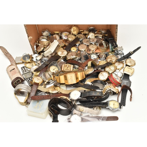 116 - A BOX OF ASSORTED WATCHES, an assortment of watches to include two silver cased watches, both hallma... 