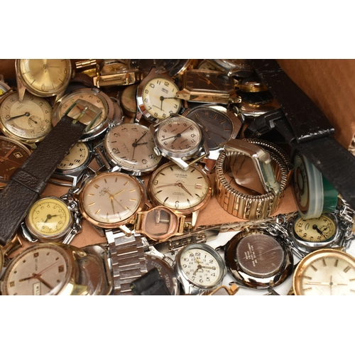 116 - A BOX OF ASSORTED WATCHES, an assortment of watches to include two silver cased watches, both hallma... 