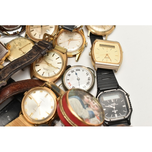 116 - A BOX OF ASSORTED WATCHES, an assortment of watches to include two silver cased watches, both hallma... 