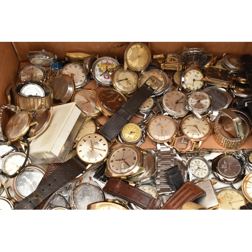 116 - A BOX OF ASSORTED WATCHES, an assortment of watches to include two silver cased watches, both hallma... 