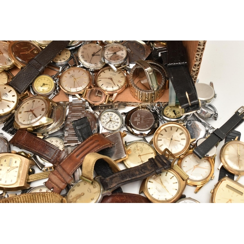 116 - A BOX OF ASSORTED WATCHES, an assortment of watches to include two silver cased watches, both hallma... 