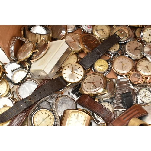 116 - A BOX OF ASSORTED WATCHES, an assortment of watches to include two silver cased watches, both hallma... 