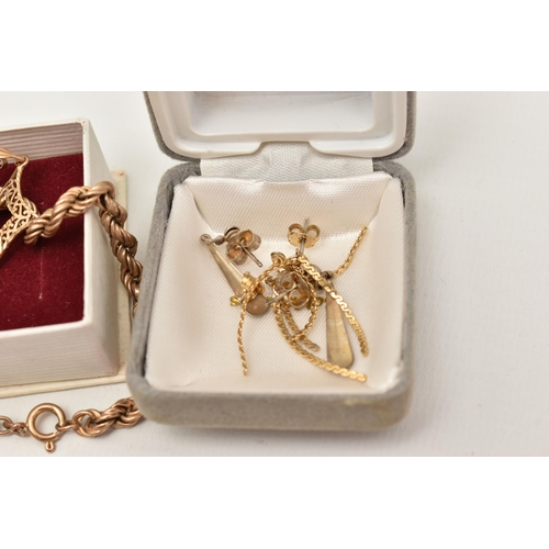 118 - A 9CT GOLD ROPE TWIST BRACELET, A PAIR OF YELLOW METAL EARRINGS AND A BOX OF COSTUME JEWELLERY, the ... 