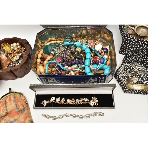 128 - A BOX OF ASSORTED ITEMS, to include a tin, wooden jewellery box, travel jewellery box, bracelet box,... 