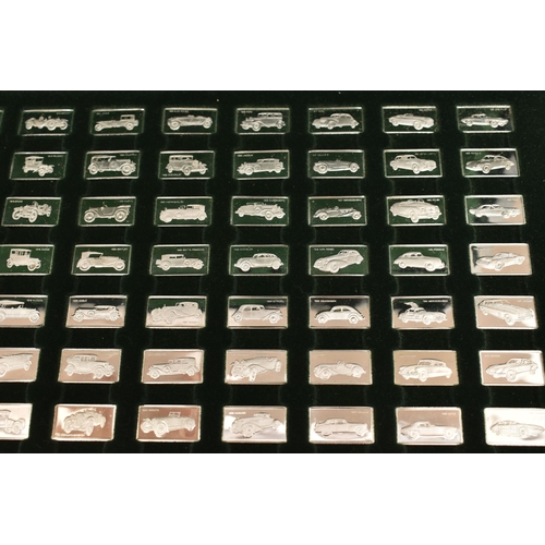 135 - THE 100 GREATEST CARS SILVER MINIATURE COLLECTION, containing 100 miniature silver ingots depicting ... 