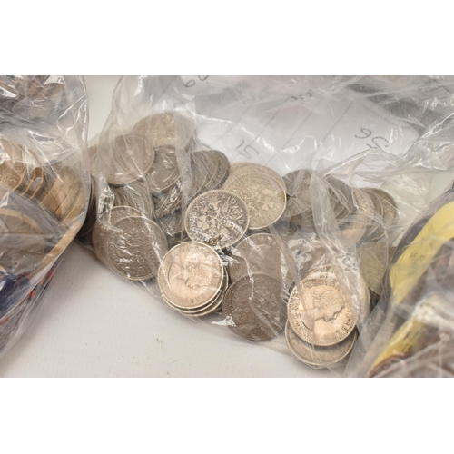 138 - TWO PLASTIC STORAGE TUBS CONTAINING UK COINAGE, to include 20th Century coinage with amounts of Pre ... 