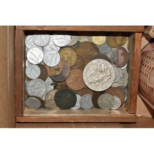 140 - A LARGE CARDBOARD BOX CONTAINING MAINLY UK COINAGE, to include copper coins, Cupro Nickel, Isle of M... 