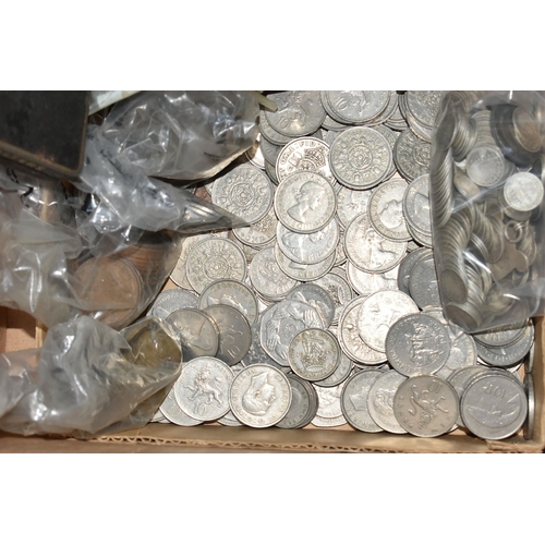 140 - A LARGE CARDBOARD BOX CONTAINING MAINLY UK COINAGE, to include copper coins, Cupro Nickel, Isle of M... 