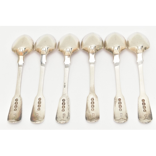 167 - A SET OF SIX GEORGE IV SPOONS, silver fiddle pattern spoons, monogram engraving to the handle and gi... 