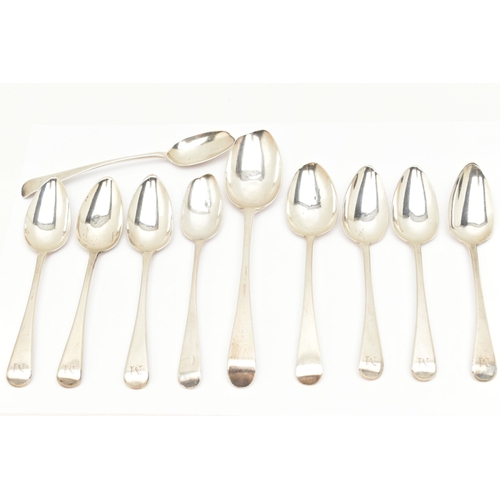 170 - AN ASSORTMENT OF SILVER TEASPOONS, ten assorted spoons, all old English pattern, most with monogram ... 