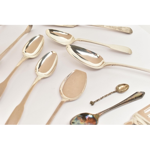 171 - AN ASSORTMENT OF SILVER FLATWARE, to include a silver napkin ring, a pair of sugar tongs, a pair of ... 