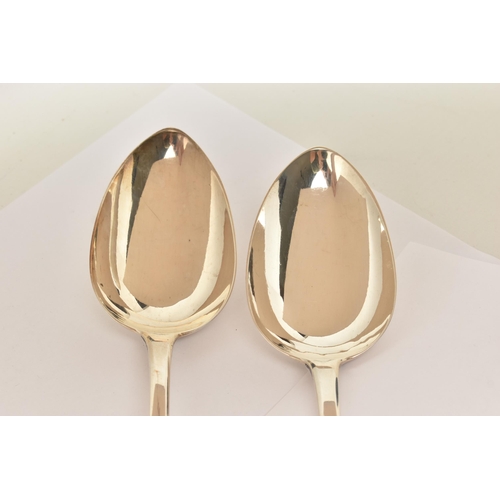 172 - A PAIR OF GEORGE III SILVER BASTING SPOONS, old English pattern with monogram detail, approximate le... 