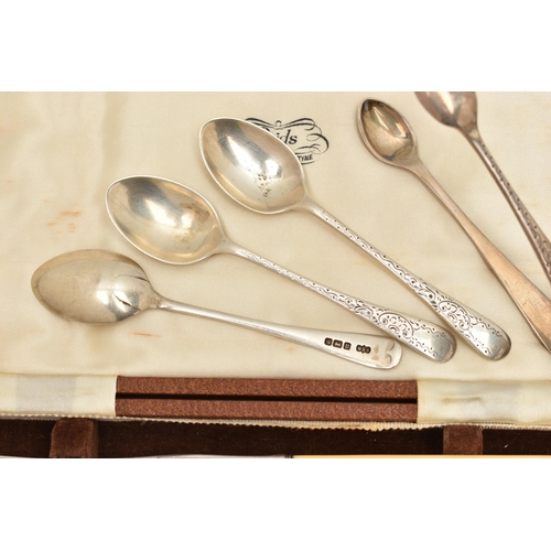 175 - AN ASSORTMENT OF SILVER AND WHITE METAL FLATWARE, to include a set of six silver teaspoons and a pai... 