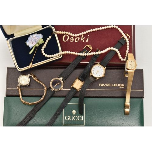 181 - A SELECTION OF WATCHES AND JEWELLERY, to include a ladies boxed 'Gucci' quartz wristwatch, round bla... 