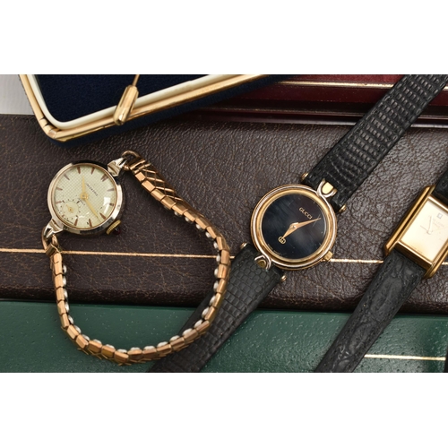 181 - A SELECTION OF WATCHES AND JEWELLERY, to include a ladies boxed 'Gucci' quartz wristwatch, round bla... 