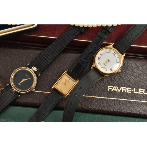 181 - A SELECTION OF WATCHES AND JEWELLERY, to include a ladies boxed 'Gucci' quartz wristwatch, round bla... 