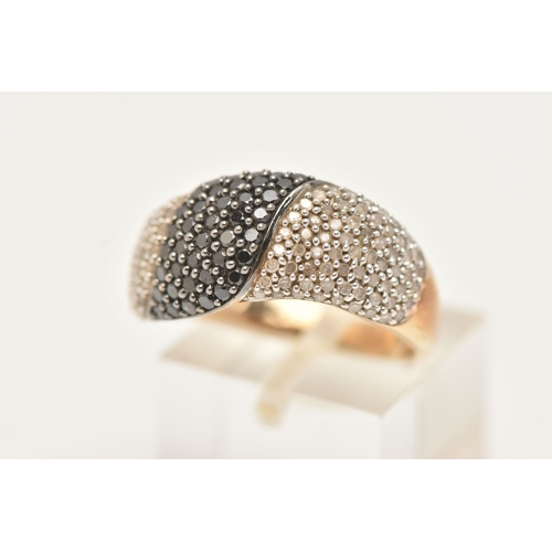 186 - A 9CT GOLD DIAMOND DRESS RING, pave set with colourless single cut diamonds and pave set round brill... 