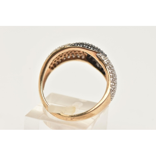 186 - A 9CT GOLD DIAMOND DRESS RING, pave set with colourless single cut diamonds and pave set round brill... 