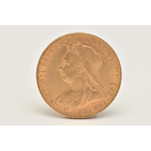 189 - A FULL GOLD SOVEREIGN VICTORIA VEILED HEAD, dated 1900, 22ct gold, 22.05mm diameter, 7.98 grams