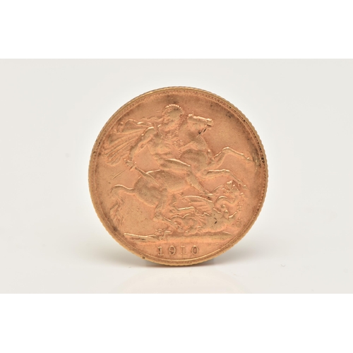 190 - A FULL GOLD SOVEREIGN COIN EDWARD VII, dated 1910, 22ct gold, 22.05mm diameter, 7.98 grams