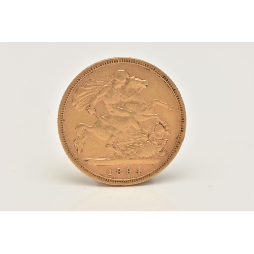 191 - A GOLD HALF SOVEREIGN COIN VICTORIA VEILED HEAD, dated 1894, 22ct gold, 3.98 grams