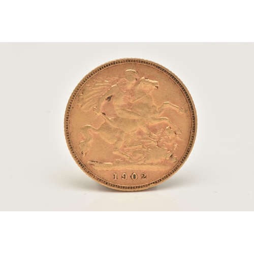 192 - A GOLD HALF SOVEREIGN COIN EDWARD VII, dated 1902, 0.917 fine, 19.30mm diameter, 3.98 grams