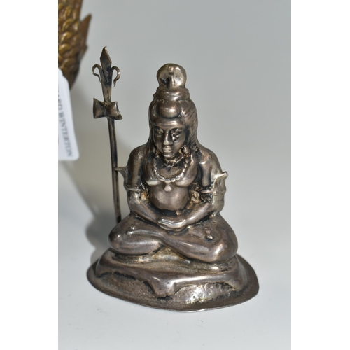 303 - A BRASS FIGURE OF 'THOUSAND HAND KUAN YIN', height 27cm, together with a small white metal 'Lord Shi... 