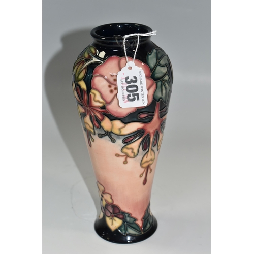 305 - A MOORCROFT POTTERY 'OBERON' DESIGN VASE, dated 1993, tube lined decoration of  honeysuckle on a pin... 