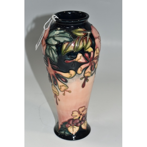 305 - A MOORCROFT POTTERY 'OBERON' DESIGN VASE, dated 1993, tube lined decoration of  honeysuckle on a pin... 