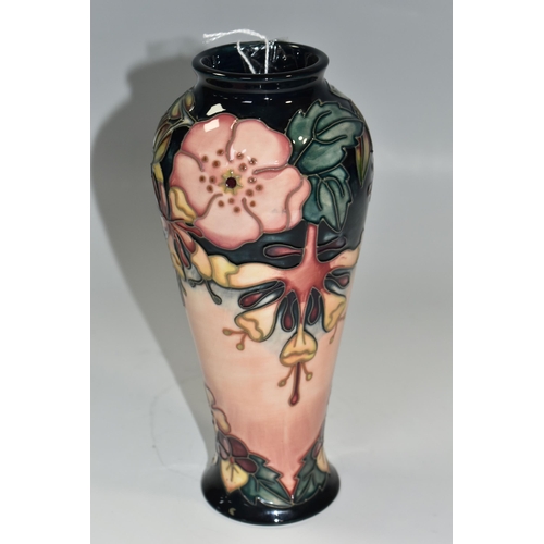 305 - A MOORCROFT POTTERY 'OBERON' DESIGN VASE, dated 1993, tube lined decoration of  honeysuckle on a pin... 