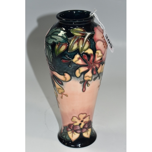 305 - A MOORCROFT POTTERY 'OBERON' DESIGN VASE, dated 1993, tube lined decoration of  honeysuckle on a pin... 